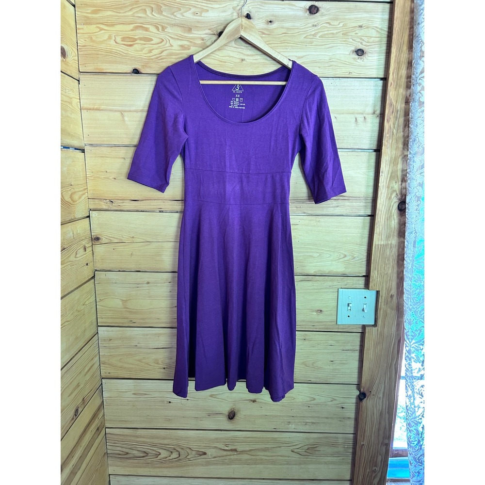 Skater Dress Bamboo Organic Cotton XS Purple Scoop Neck Elbow Sleeve A-Line Twir